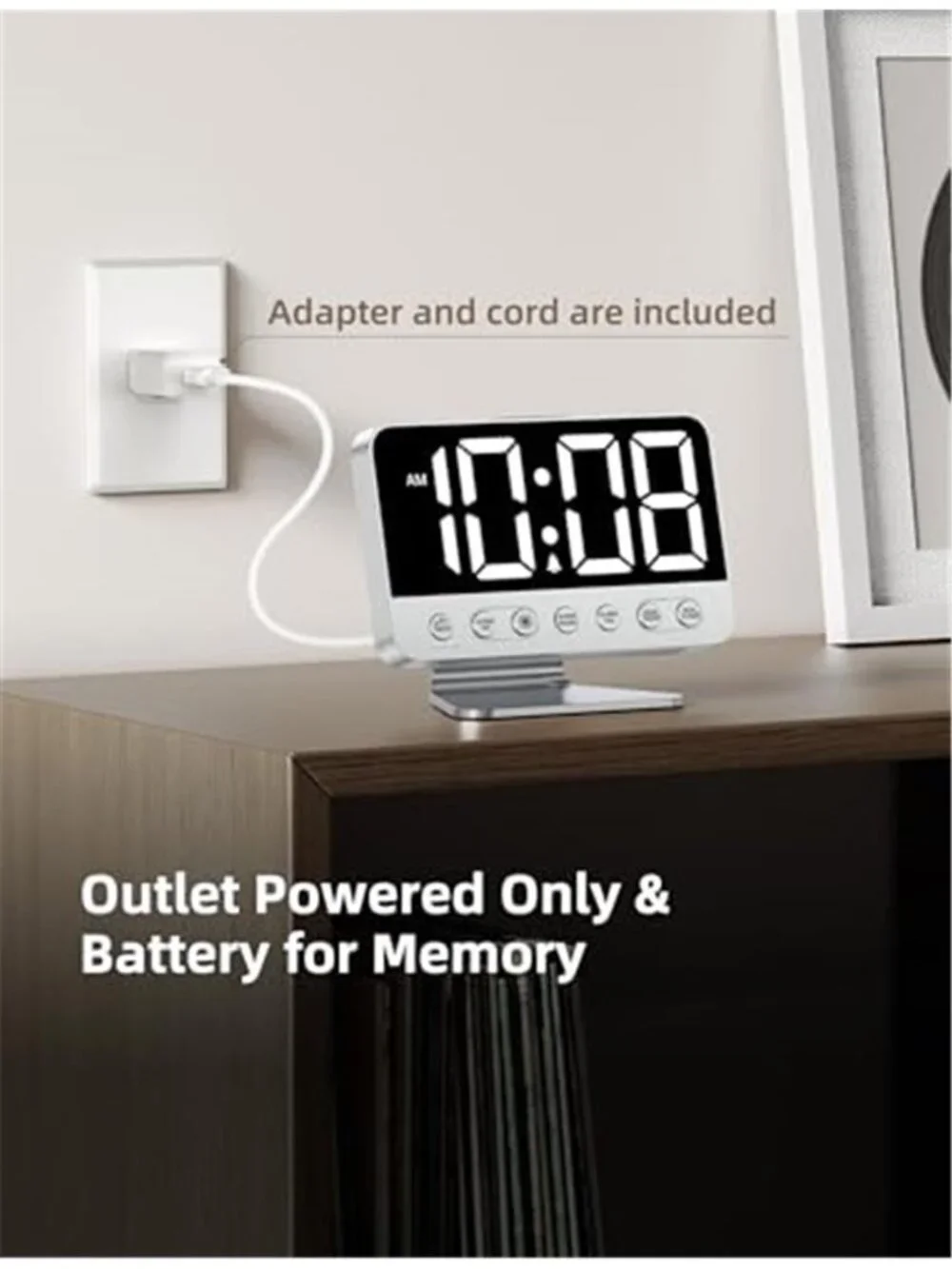 Digital Alarm Clock Large Display Loud Sound USB Charging Night Light Bedside
